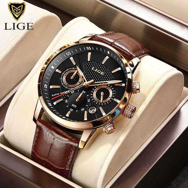 New Mens Watches LIGE Top Brand Luxury Leather Casual Quartz Watch Mens Sport Waterproof Clock Watch Relogio Masculino+Box | TageUnlimited