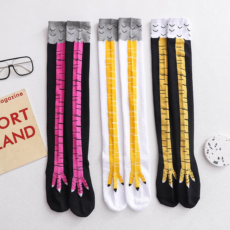 Chicken Paws Feet Socks Women Long Socks Funny Cartoon Cotton Creative Chicken Leg Claw Ladies 3D Print Above Knee High Socks | TageUnlimited