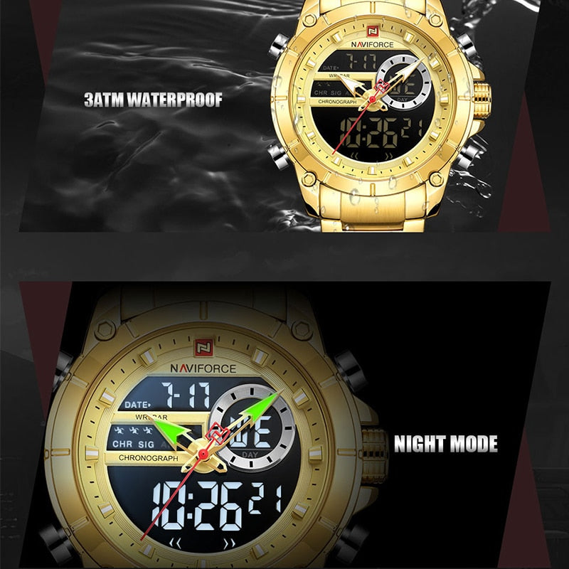 NAVIFORCE Luxury Original Sports Wrist Watch For Men Quartz Steel Waterproof Digital Fashion Watches Male Relogio Masculino 9163 | TageUnlimited