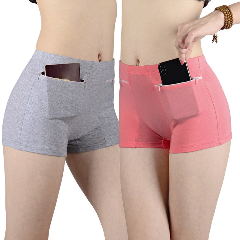 Women Safety Short Pants Soft Solid Shorts Boxer Summer Under Skirt Shorts With Zipper Pockets Femme Underwear Safety Shorts | TageUnlimited