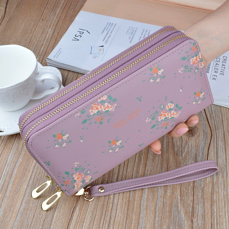 Wristband Phone Purses Women Wallets Splice Female Purse Leather Ladies Long Woman Wallets Big Card Holder Clutch Double Zipper | TageUnlimited