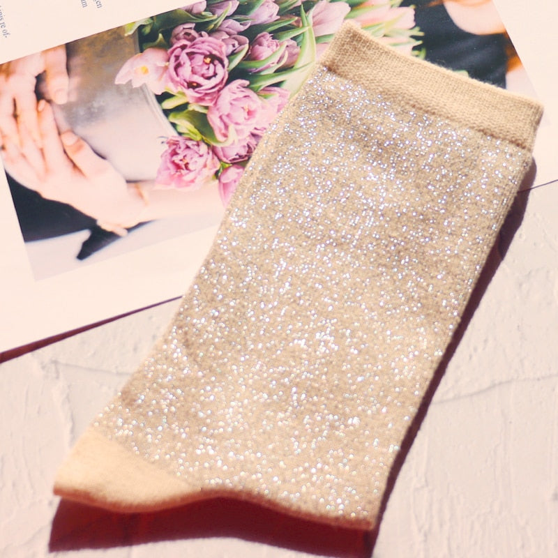 1 pair of gold and silver glitter fashion women's socks summer thin trendy breathable cool socks Korean style personality socks | TageUnlimited