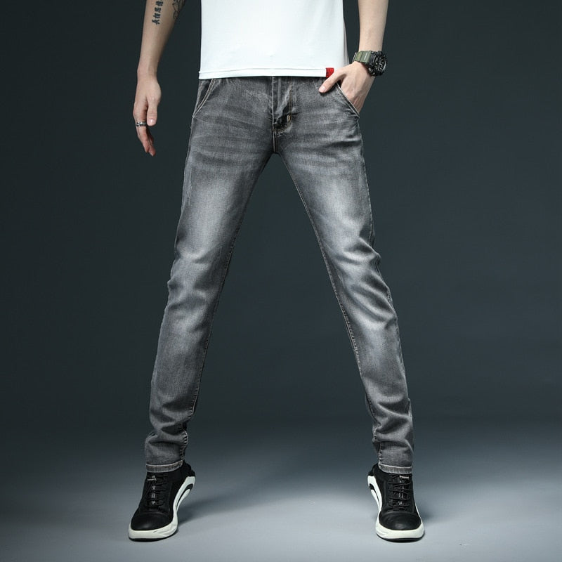 New Men Skinny White Jeans Fashion Casual Elastic Cotton Slim Denim Pants Male Brand Clothing Black Gray Khaki | TageUnlimited