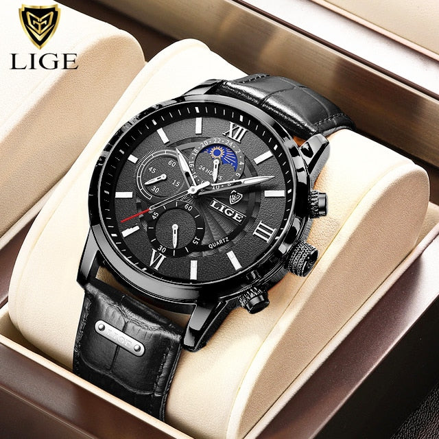 New Mens Watches LIGE Top Brand Luxury Leather Casual Quartz Watch Mens Sport Waterproof Clock Watch Relogio Masculino+Box | TageUnlimited
