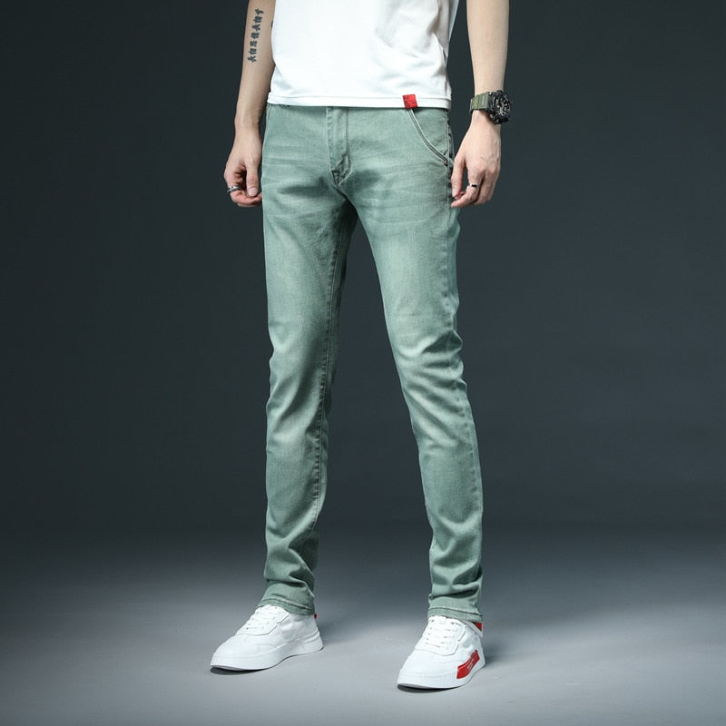 New Men Skinny White Jeans Fashion Casual Elastic Cotton Slim Denim Pants Male Brand Clothing Black Gray Khaki | TageUnlimited