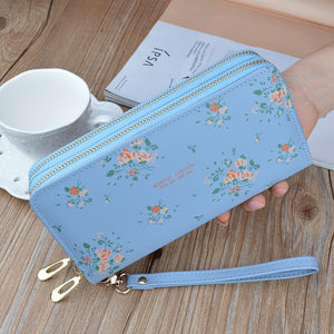 Wristband Phone Purses Women Wallets Splice Female Purse Leather Ladies Long Woman Wallets Big Card Holder Clutch Double Zipper | TageUnlimited