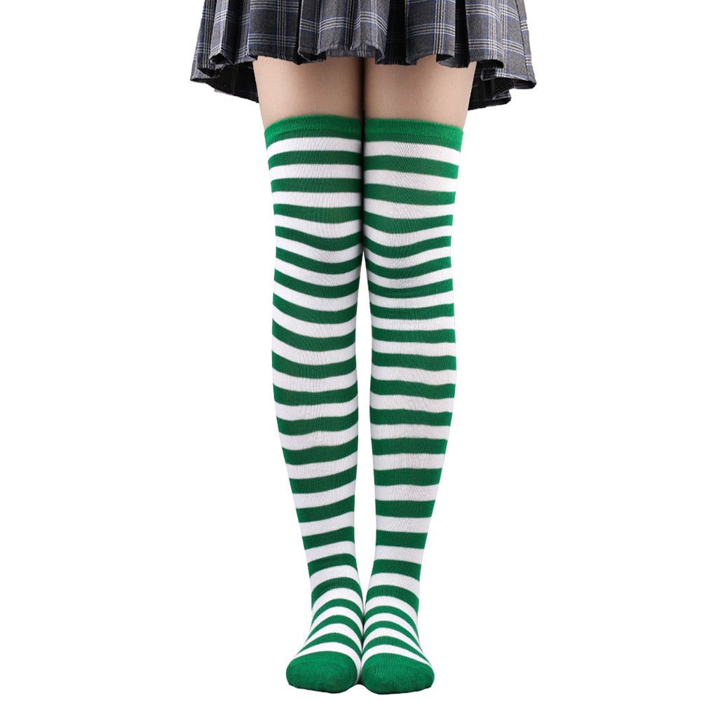 Women Thigh High Over The Knee Socks For Girls Black White Striped Stockings Long Slouch Socken Kawaii Knit Leg Warmers Soks | TageUnlimited