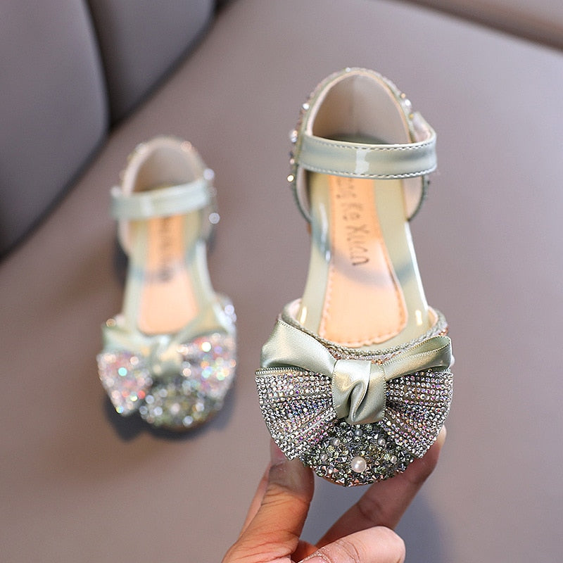 New Children Leather Shoes Rhinestone Bow Princess Girls Party Dance Shoes Baby Student Flats Kids Performance Shoes D785 | TageUnlimited