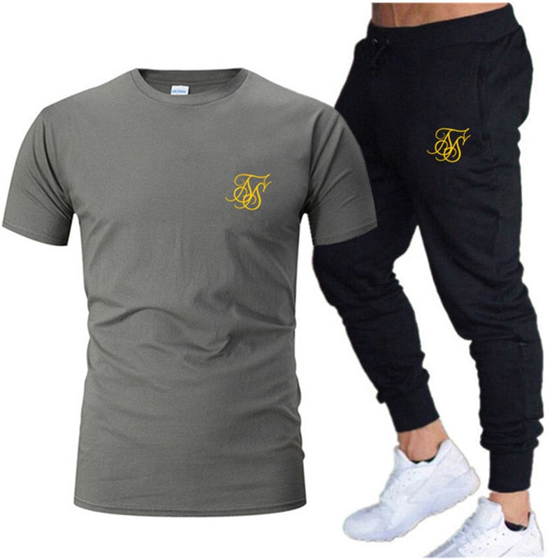 Leisure SikSilk brand MenSet Tracksuit Sportswear Track Suits Male Sweatsuit Short Sleeves T shirt 2 piece set | TageUnlimited