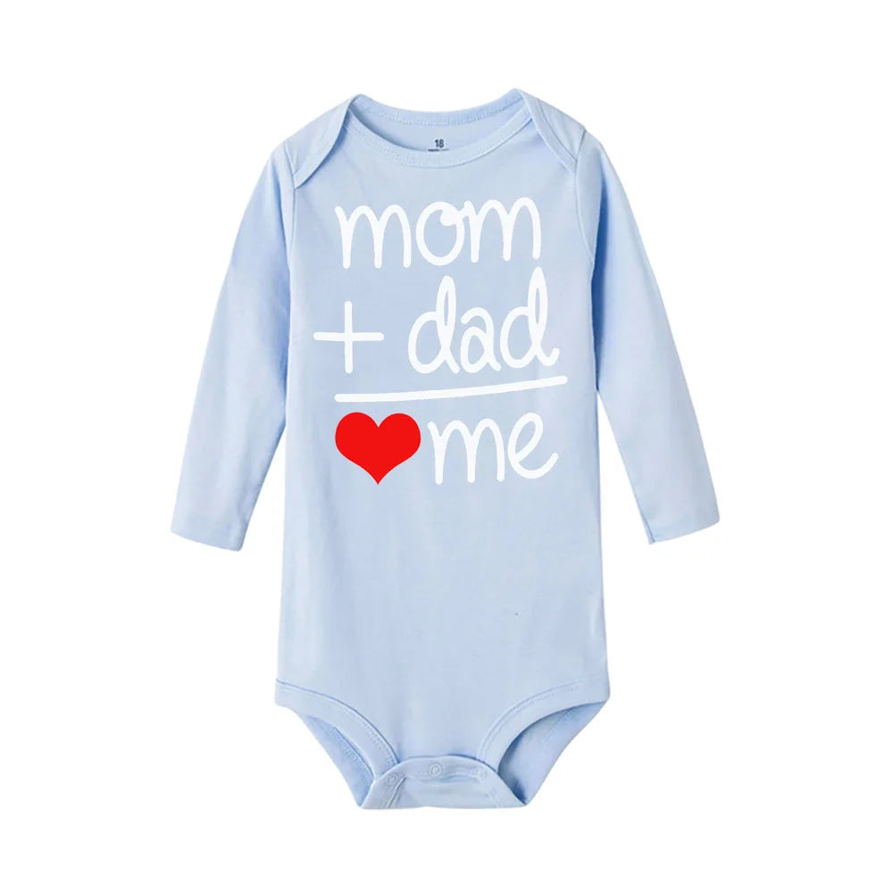 Mom Plus Dad Equal Me Newborn Clothes Infant Bodysuits Toddler Baby Jumpsuits Outfits Funny Humor Child Kid Long Sleeve Clothing