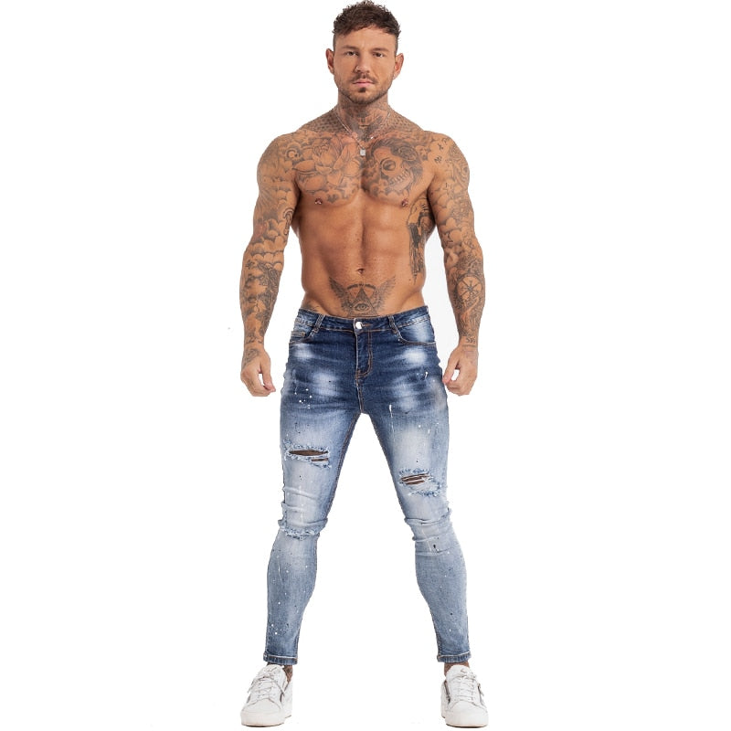 GINGTTO Jeans Men Homme Jeans Elastic Waist Skinny Jeans for Men Stretch Mens Pants Streetwear Mens Denim Blue Jeans zm139 | TageUnlimited