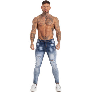 GINGTTO Jeans Men Homme Jeans Elastic Waist Skinny Jeans for Men Stretch Mens Pants Streetwear Mens Denim Blue Jeans zm139 | TageUnlimited