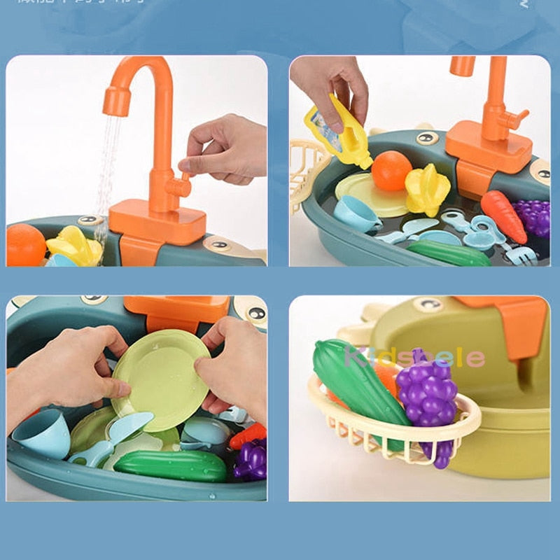 Kids Kitchen Toys Simulation Electric Dishwasher Pretend Play Mini Kitchen Food Educational Summer Toys Role Playing Girls Toys | TageUnlimited