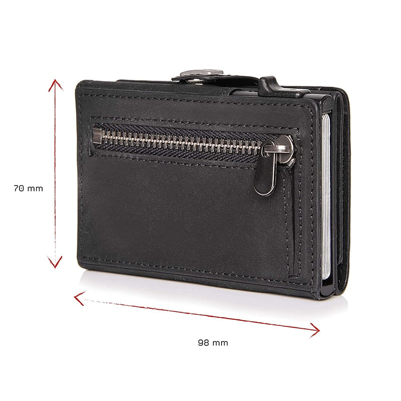 Vintage Crazy Horse Leather Men Wallets Luxury  RFID Protection Mini Metal Wallet  Zipper Coin Pocket  for Men and Women | TageUnlimited
