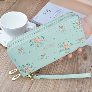 Wristband Phone Purses Women Wallets Splice Female Purse Leather Ladies Long Woman Wallets Big Card Holder Clutch Double Zipper | TageUnlimited