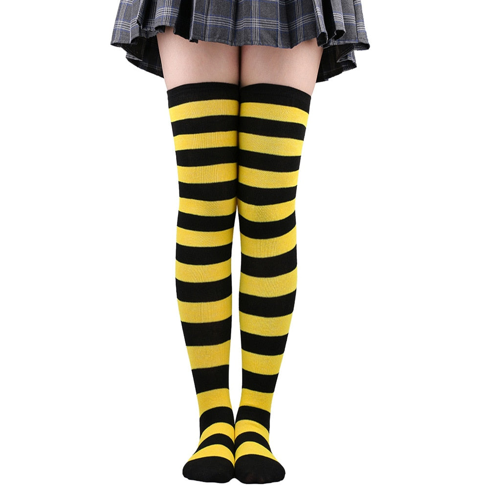 Women Thigh High Over The Knee Socks For Girls Black White Striped Stockings Long Slouch Socken Kawaii Knit Leg Warmers Soks | TageUnlimited
