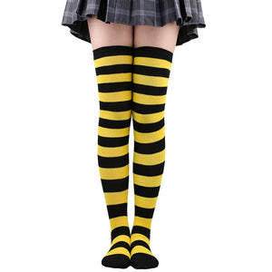 Women Thigh High Over The Knee Socks For Girls Black White Striped Stockings Long Slouch Socken Kawaii Knit Leg Warmers Soks | TageUnlimited