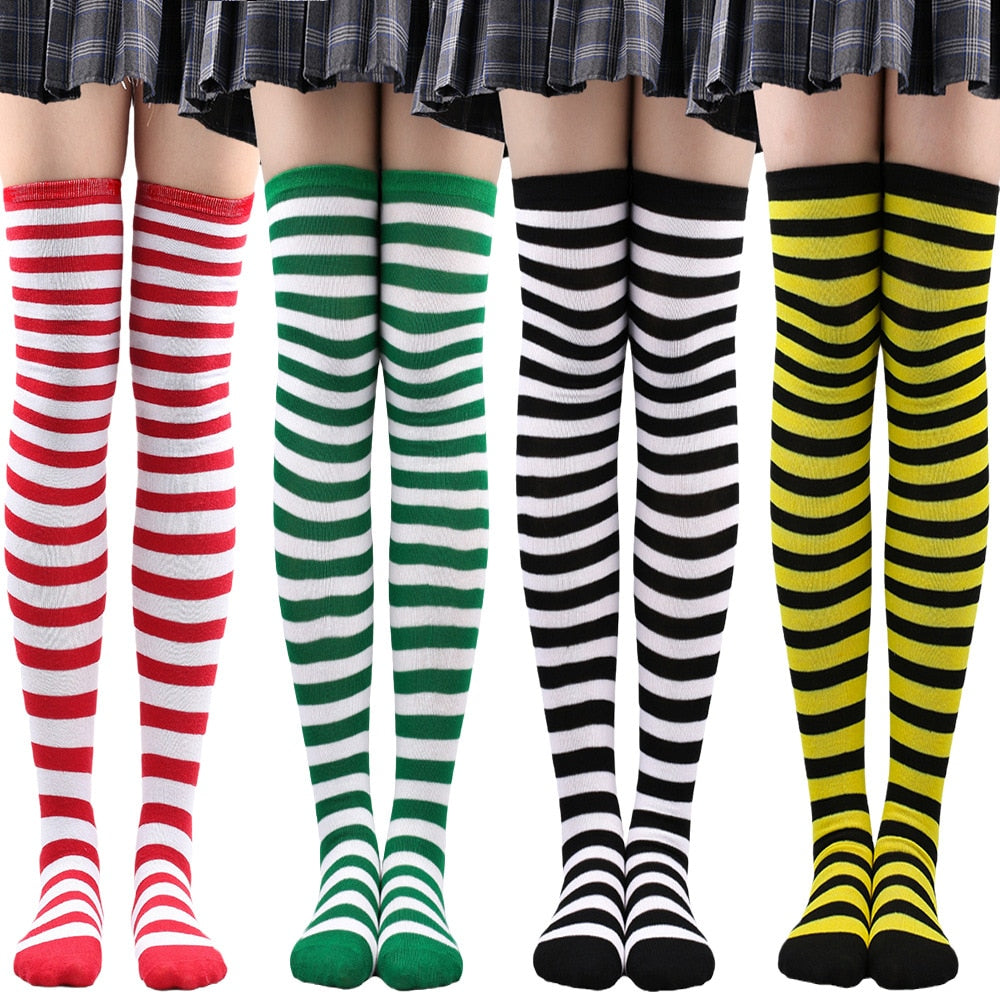Women Thigh High Over The Knee Socks For Girls Black White Striped Stockings Long Slouch Socken Kawaii Knit Leg Warmers Soks | TageUnlimited