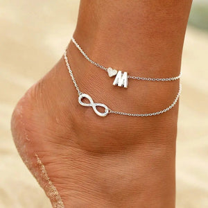 Bohemia Style Layered 26 Letter Heart Infinity Anklet For Women Summer Beach Initial Anklet On Foot Ankle Jewelry Travel Gift | Women's Anklets | TageUnlimited