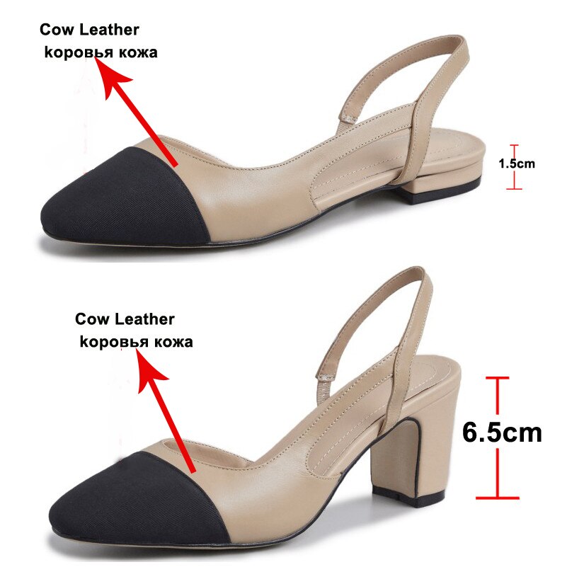 Meotina Low Heels Real Leather Slingbacks Shoes Women Square Toe Pumps Thick Heel Shoes Brand Design Lady Footwear | TageUnlimited