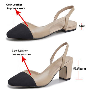 Meotina Low Heels Real Leather Slingbacks Shoes Women Square Toe Pumps Thick Heel Shoes Brand Design Lady Footwear | TageUnlimited