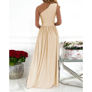 Dress Women Summer Inclined Shoulder Hollow Out Temperament Gradient High Split Dresses Casual