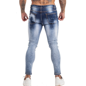 GINGTTO Jeans Men Homme Jeans Elastic Waist Skinny Jeans for Men Stretch Mens Pants Streetwear Mens Denim Blue Jeans zm139 | TageUnlimited