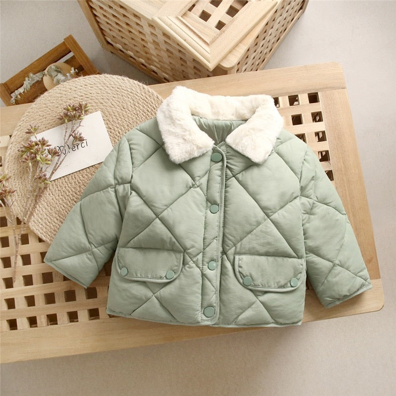 Winter Children Warm Cotton Jackets Rabbit Fur Collar Coats Baby Short Quilted Jacket Kids Clothes Girl Boy Outerwear | TageUnlimited