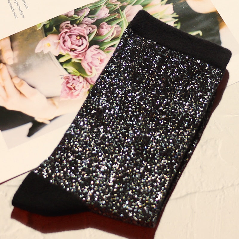 1 pair of gold and silver glitter fashion women's socks summer thin trendy breathable cool socks Korean style personality socks | TageUnlimited
