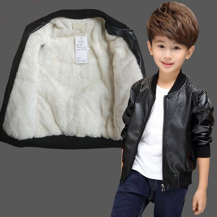 Boys Coats Autumn Winter Fashion Korean Children Plus Velvet Warming Cotton PU Leather Jacket For 1-11Y Kids Hot | TageUnlimited