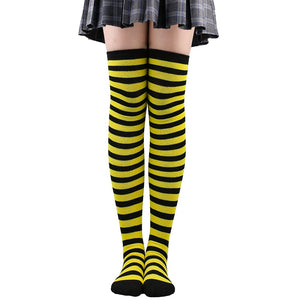 Women Thigh High Over The Knee Socks For Girls Black White Striped Stockings Long Slouch Socken Kawaii Knit Leg Warmers Soks | TageUnlimited