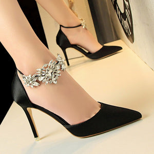 BIGTREE Shoes Women High Heels Rhinestone Woman Pumps Stiletto Silk Satin Women Heels Shoes Ladies Wedding Shoes Women Sandals | TageUnlimited
