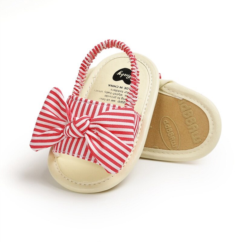 Newborn Toddler Baby Infant Shoes Cute Striped Kids Girl Summer Soft Sole Bow Sandal Shoes 0-18M | TageUnlimited