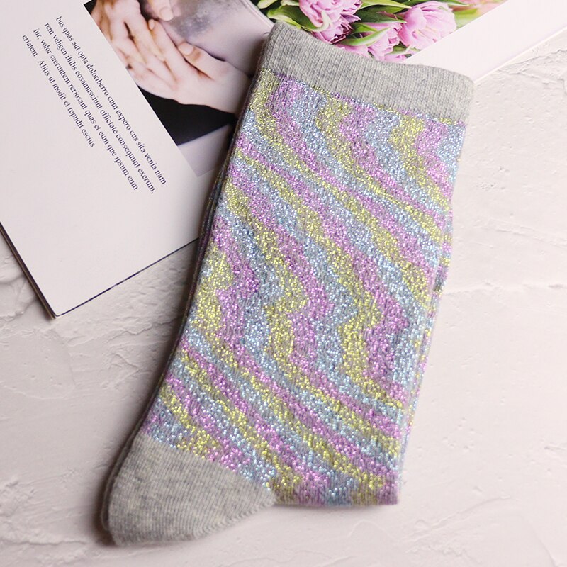 1 pair of gold and silver glitter fashion women's socks summer thin trendy breathable cool socks Korean style personality socks | TageUnlimited