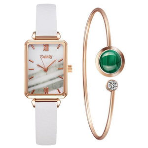 Gaiety Brand Women Watches Fashion Square Ladies Quartz Watch Bracelet Set Green Dial Simple Rose Gold Mesh Luxury Women Watches | TageUnlimited