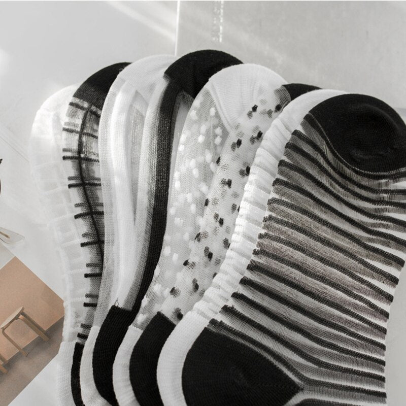 Hipster Harajuku Ankle Ladies Socks Women Fashion Transparent Stripe Short Female Summer Women&#39;s Socks Summer Black White Socks | TageUnlimited