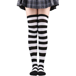 Women Thigh High Over The Knee Socks For Girls Black White Striped Stockings Long Slouch Socken Kawaii Knit Leg Warmers Soks | TageUnlimited