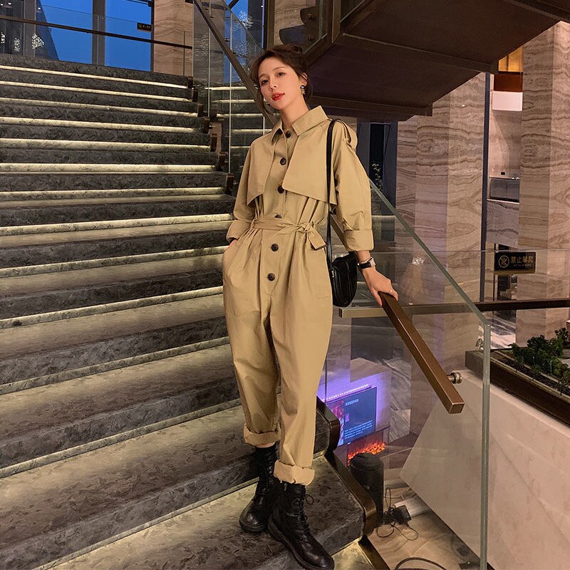 Jumpsuits Women Safari Style Casual Loose Solid Full Length Jump Suits for Women Euro-America Style Simple Girls Jumpsuits | TageUnlimited