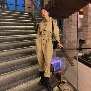Jumpsuits Women Safari Style Casual Loose Solid Full Length Jump Suits for Women Euro-America Style Simple Girls Jumpsuits | TageUnlimited