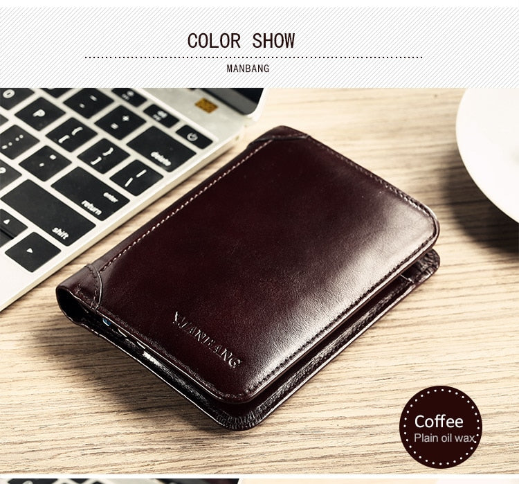 Manbang Men Wallets RFID Genuine Leather Trifold Wallets For Men with ID Window and Credit Card Holder | TageUnlimited