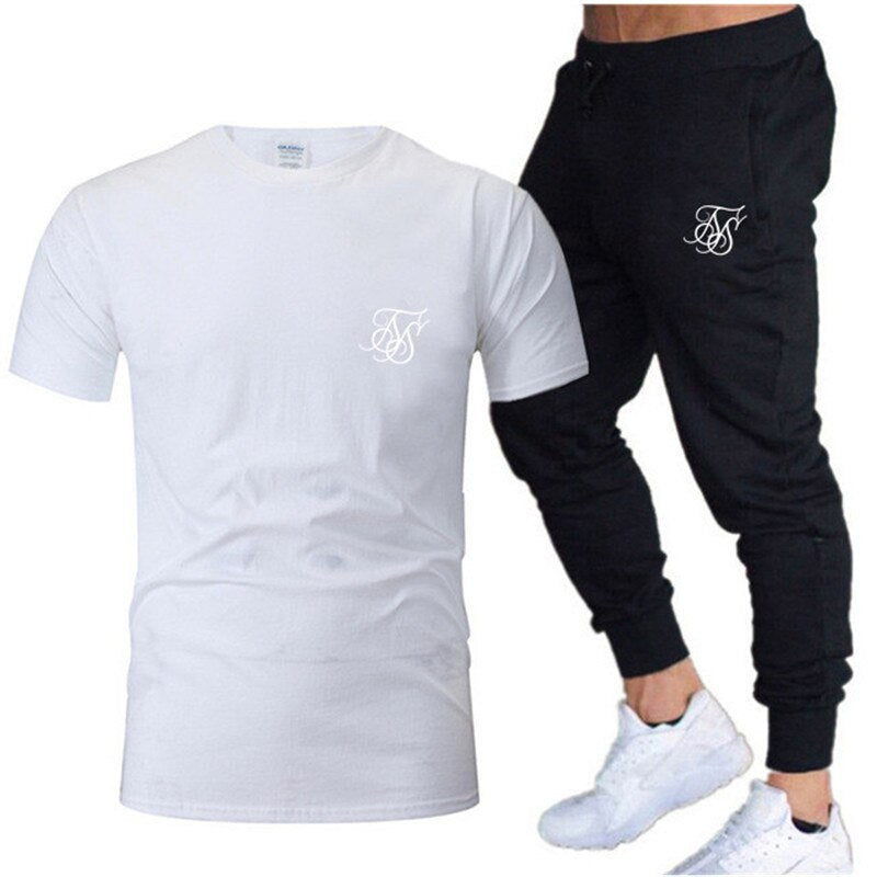 Leisure SikSilk brand MenSet Tracksuit Sportswear Track Suits Male Sweatsuit Short Sleeves T shirt 2 piece set | TageUnlimited