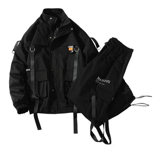Men Streetwear Tracksuit Black Hooded Jackets And  Hip Hop Pants Clothing 2 Pcs Set Suit Sweatsuit | TageUnlimited