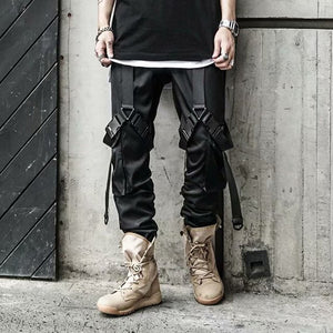 Joggers Cargo Pants for Men Casual Hip Hop Hit Color Pocket Male Trousers Sweatpants Streetwear Ribbons Techwear Pants | 0 | TageUnlimited