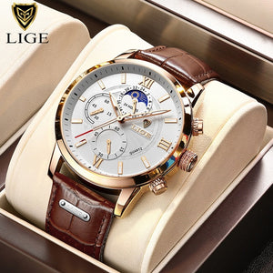 New Mens Watches LIGE Top Brand Luxury Leather Casual Quartz Watch Mens Sport Waterproof Clock Watch Relogio Masculino+Box | TageUnlimited