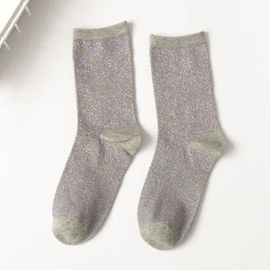 Women's style gold and silver silk material women's fashion socks solid color glitter shiny high elastic fashionable sock | TageUnlimited