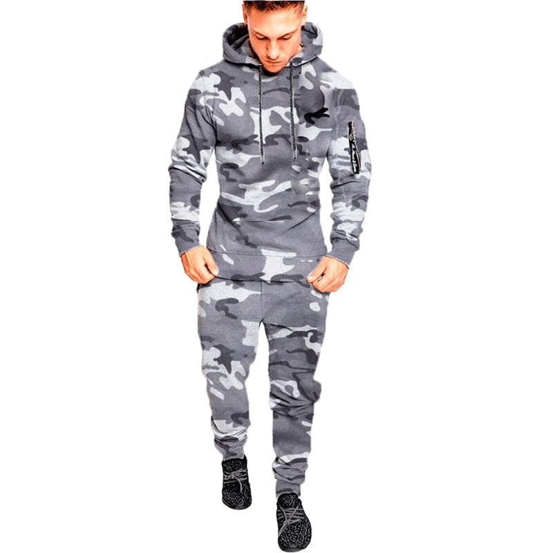 Mens 2 Piece Tracksuit Sweatsuit Jogging Casual Warm Breathable Wicking Fitness Running Sportswear Military Tactical Hoodie+Pant | TageUnlimited