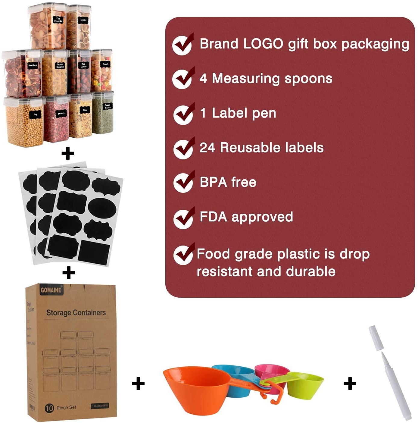 GoMaihe Food containers  Kitchen jars  storage Organization Cereal Dispenser for Storing Pasta kitchen Storage Organizer boxes | TageUnlimited