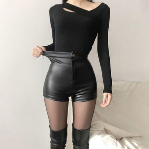 Sexy Black PU Fashion Casual Summer Shorts Women Clothing Faux Leather Goth High Waisted Womens Shorts Y2k Hot Woman Short Pants | TageUnlimited