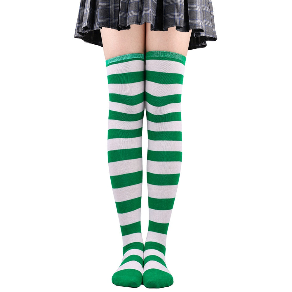 Women Thigh High Over The Knee Socks For Girls Black White Striped Stockings Long Slouch Socken Kawaii Knit Leg Warmers Soks | TageUnlimited