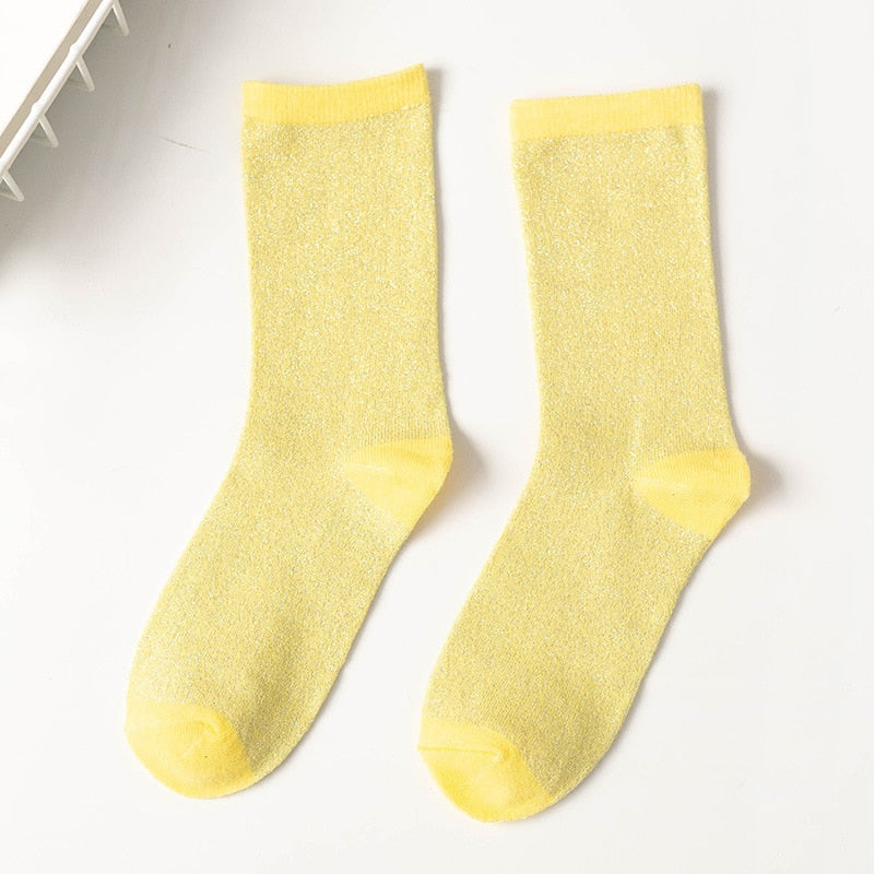 Women's style gold and silver silk material women's fashion socks solid color glitter shiny high elastic fashionable sock | TageUnlimited